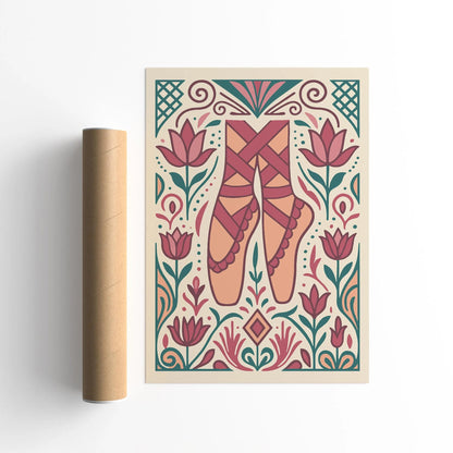 Pointe Ballet Shoes Poster in Art Deco Style