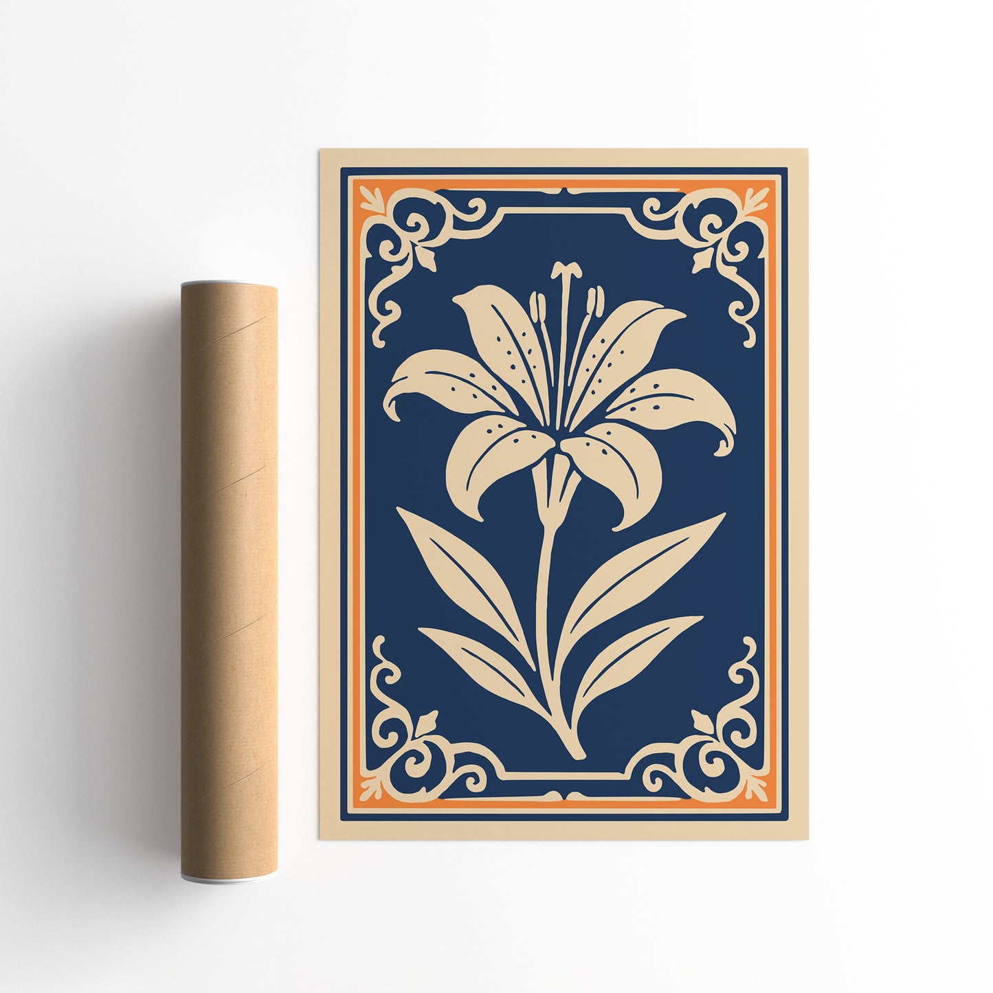 Orange Lily on Navy Blue Poster