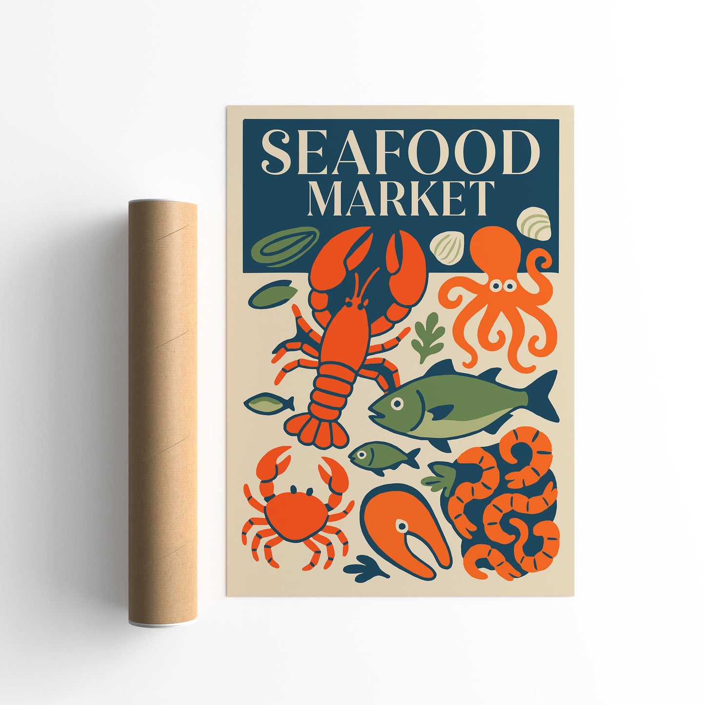 Retro Seafood Market Art Print, Kitchen Wall Decor