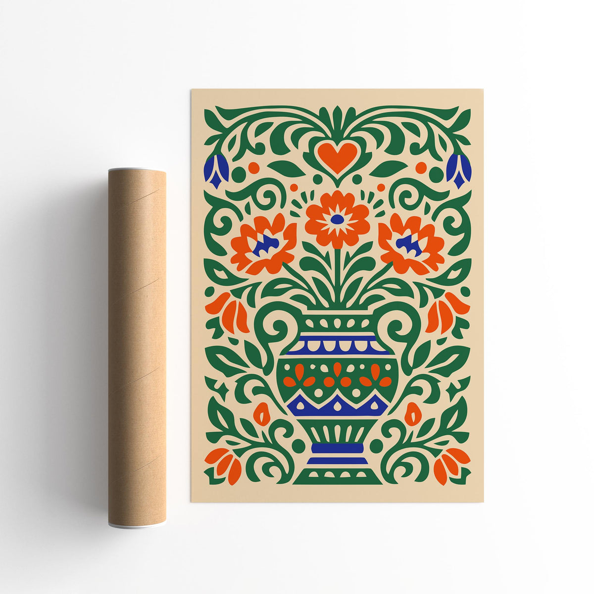 Colorful Cut Paper Flowers in Vase Art Poster