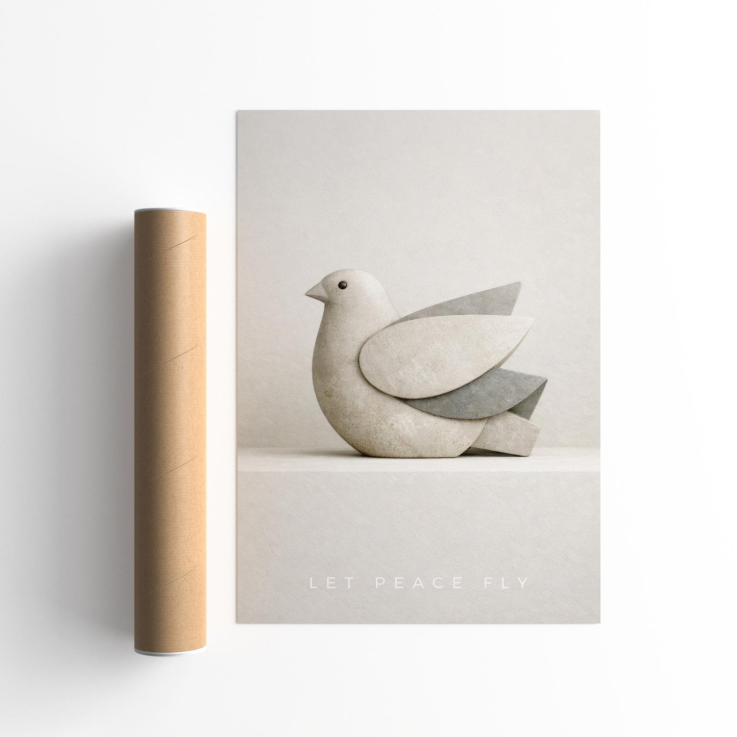 Minimalist Peace Dove Poster Print – Abstract Sandstone Bird Sculpture Wall Art