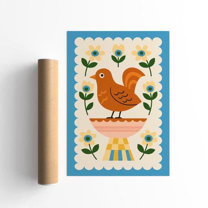 Cute Folk Bird Wall Art Print 2026
