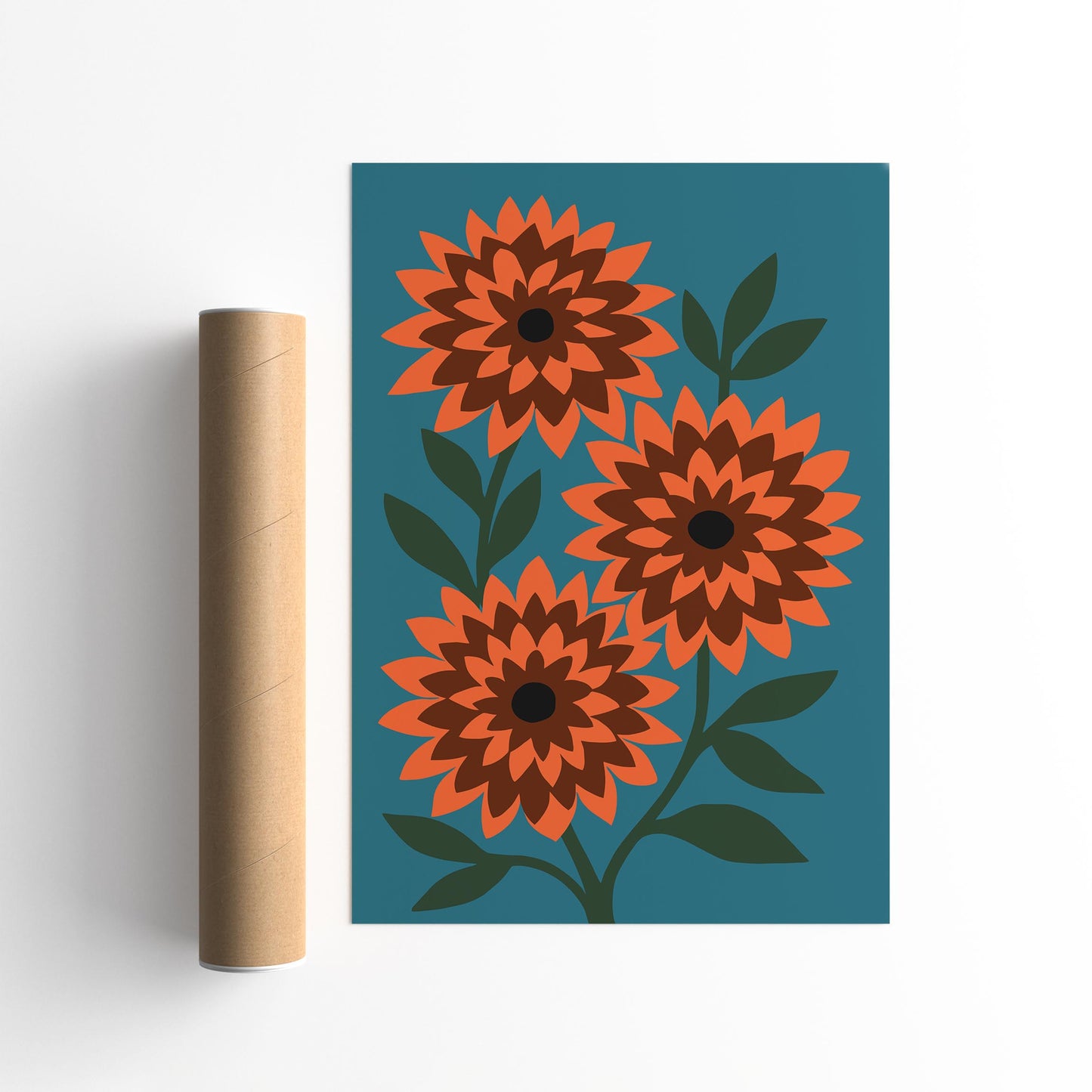 Retro Dahlia Flowers Poster, Colorful Nature Wall Art Print