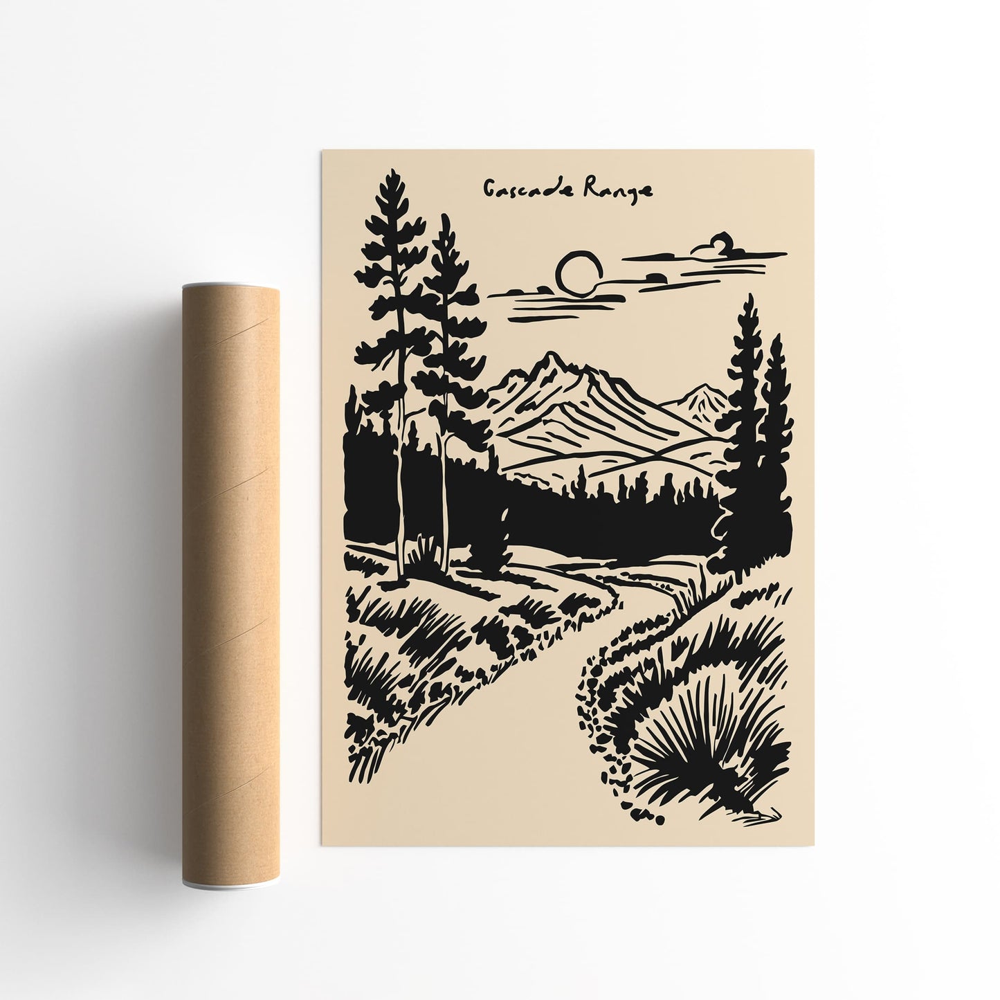 Mount Rainier Poster - Black Ink Landscape Print