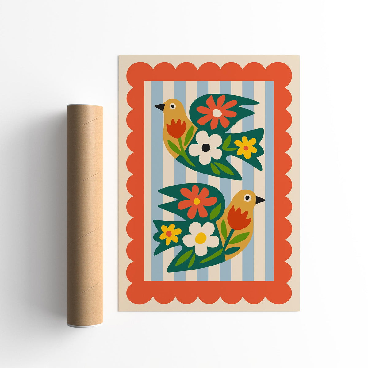 Colorful Folk Bird Poster