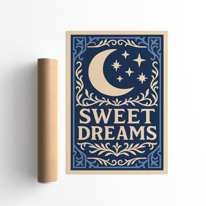 Sweet Dreams Poster - Moon and Stars Rococo Art Print