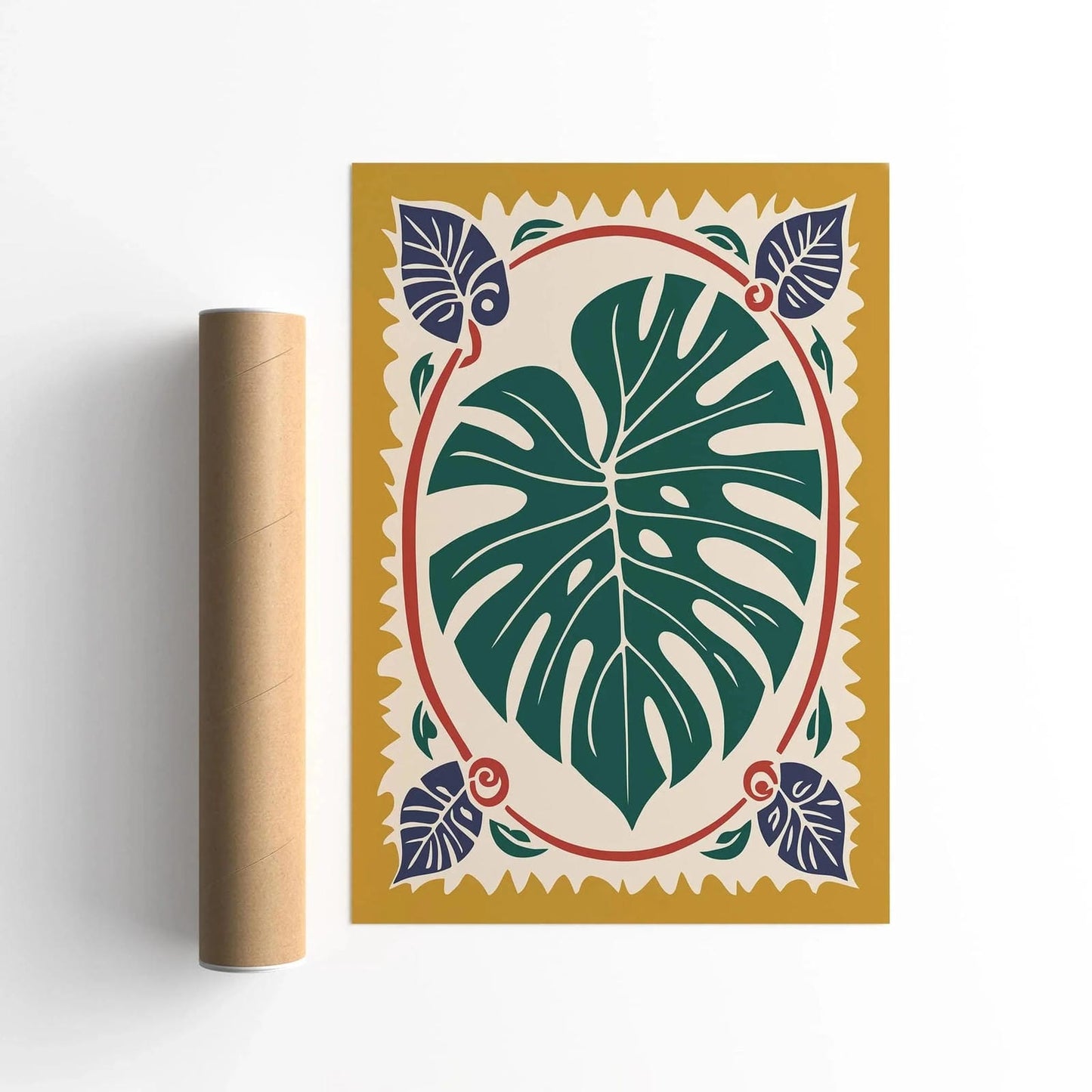 Mustard Yellow Monstera Leaf Boho Art Print