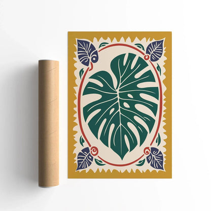 Mustard Yellow Monstera Leaf Boho Art Print
