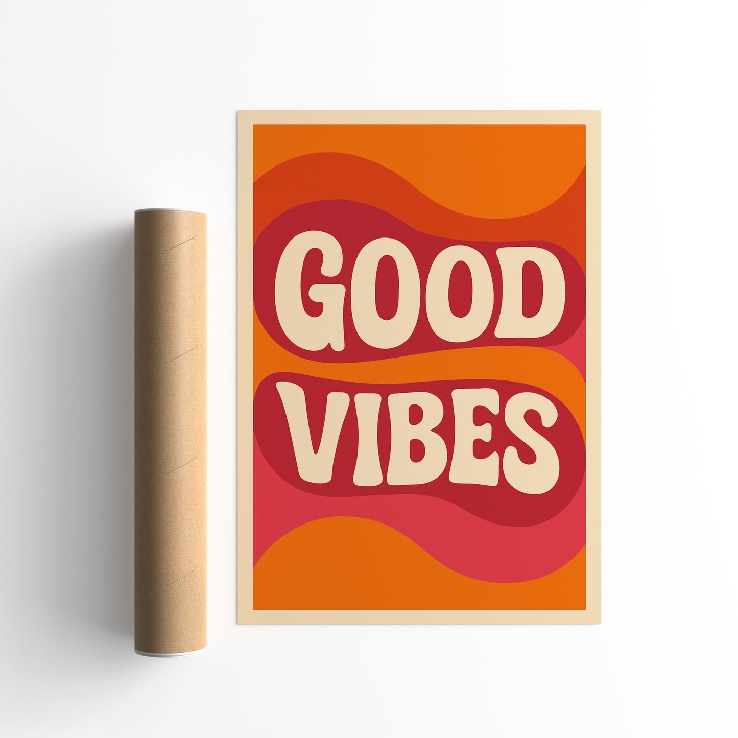 Good Vibes Quote Poster - 70s Style Waves Print