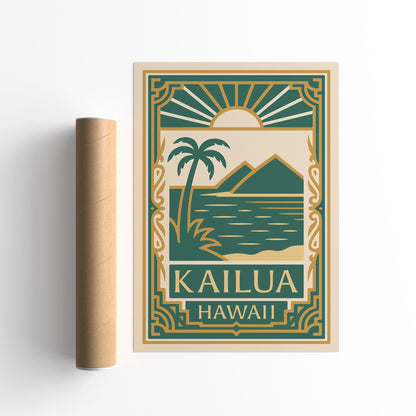 Kailua Hawaii Poster - Art Deco Travel Wall Art