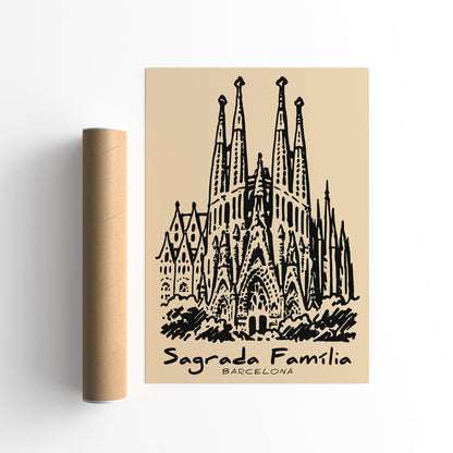 Sagrada Familia Barcelona Sketch Poster