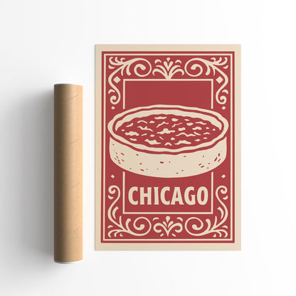 Chicago Deep Dish Pizza Poster - Kitchen Wall Art
