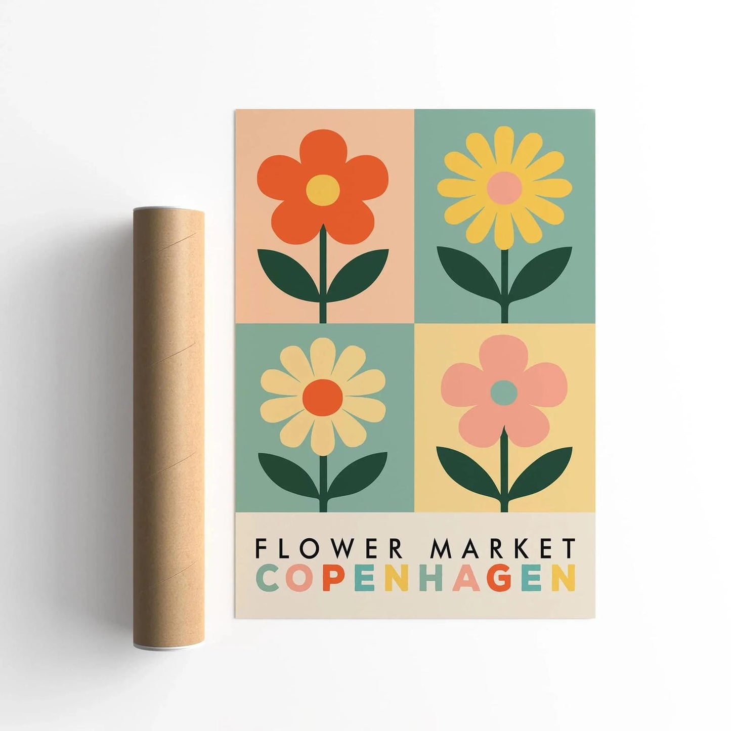 Copenhagen Flower Market - Colorful Retro Floral Art Print