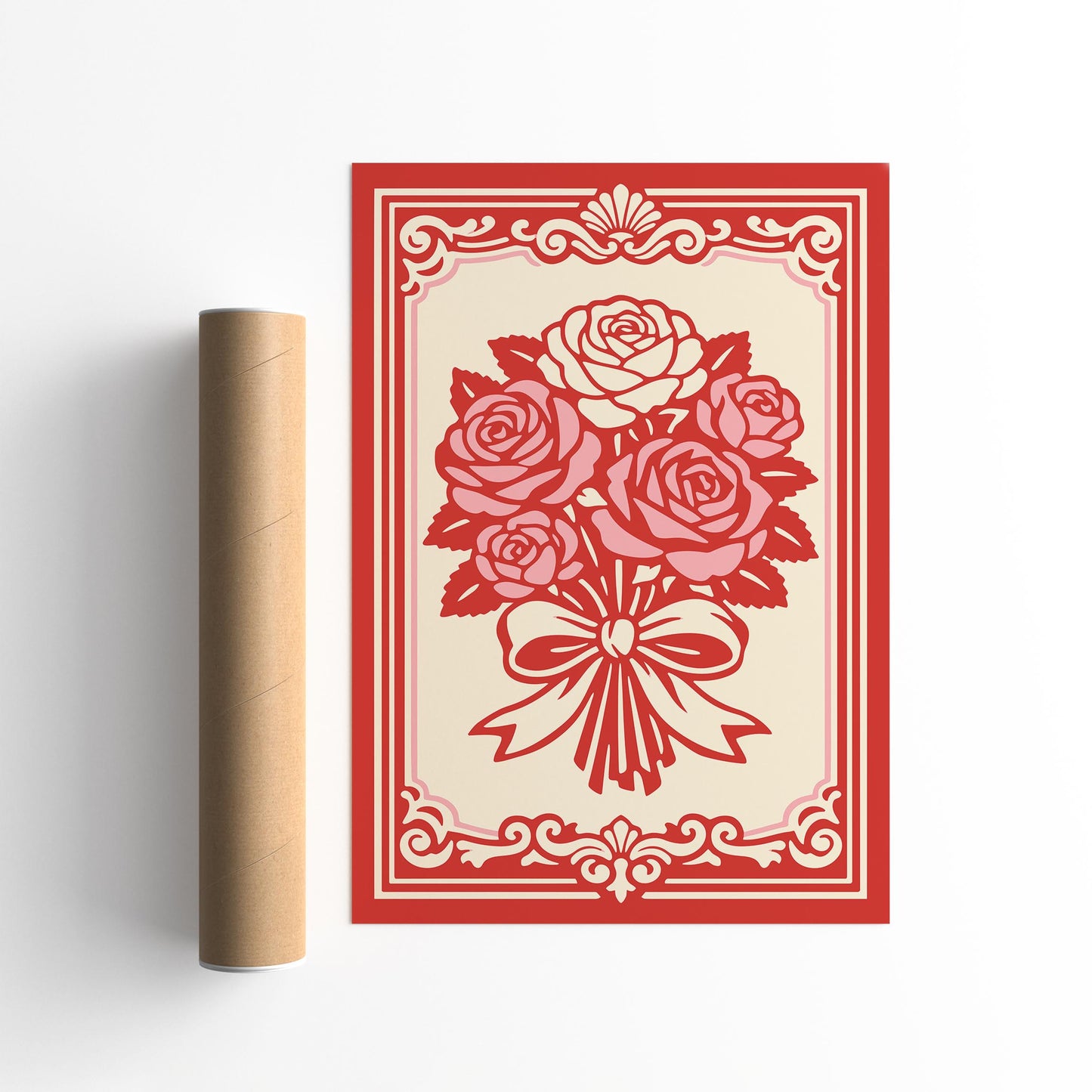 Pink Rococo Roses Poster – Romantic Floral Wall Art
