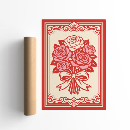 Pink Rococo Roses Poster – Romantic Floral Wall Art