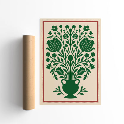 Green Vintage Floral Wall Art Print
