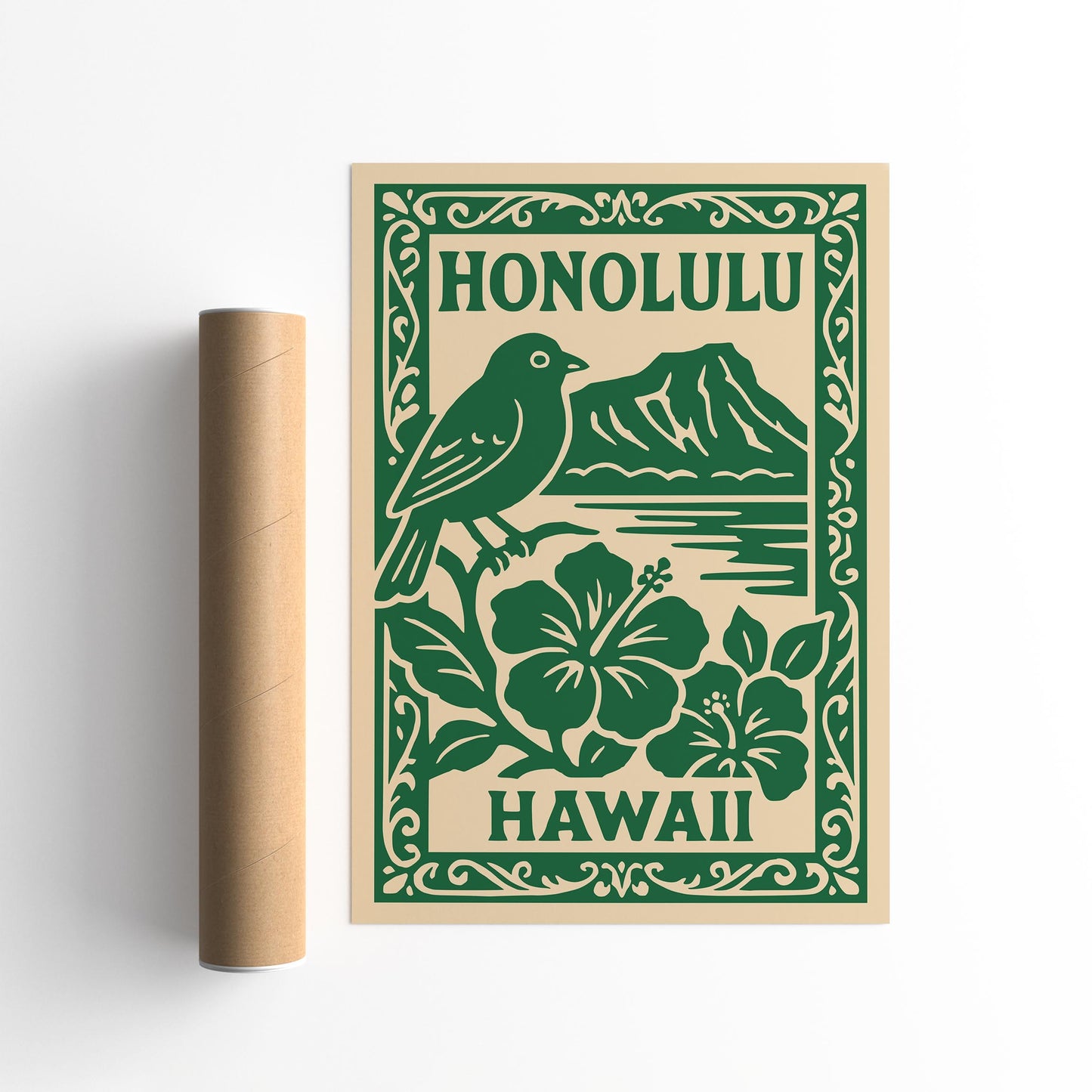 Honolulu Hawaii Poster - Green Travel Print