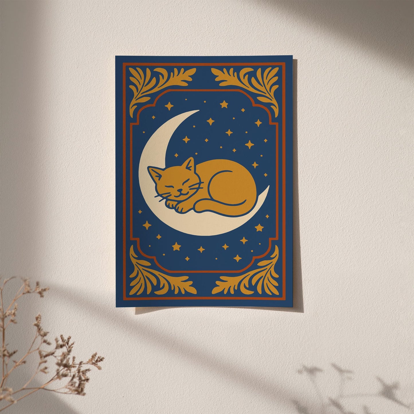 Sleeping Cat on the Moon Poster - Bedroom Wall Decor