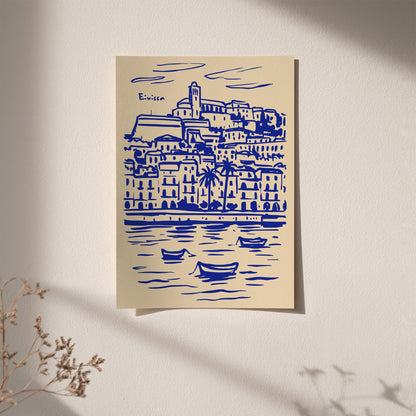 Ibiza Spain Blue Cityscape Travel Poster