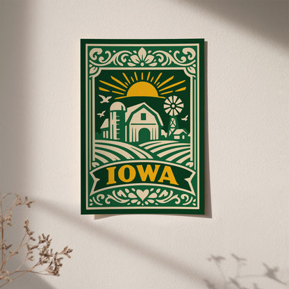 Iowa Green Poster - Travel Wall Art Print