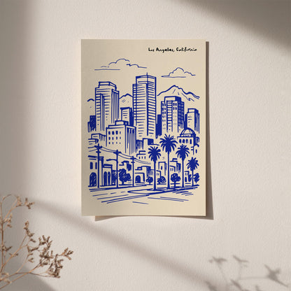 Los Angeles California Poster - Blue Cityscape Wall Art Print