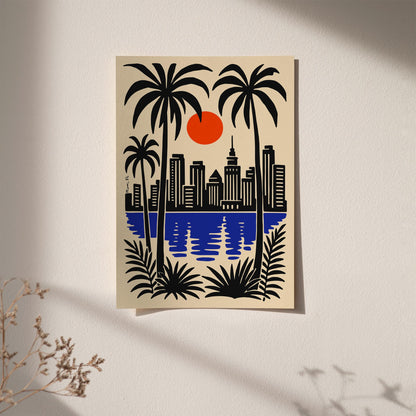 Miami Florida Poster - Cityscape Wall Art - Retro Travel Print