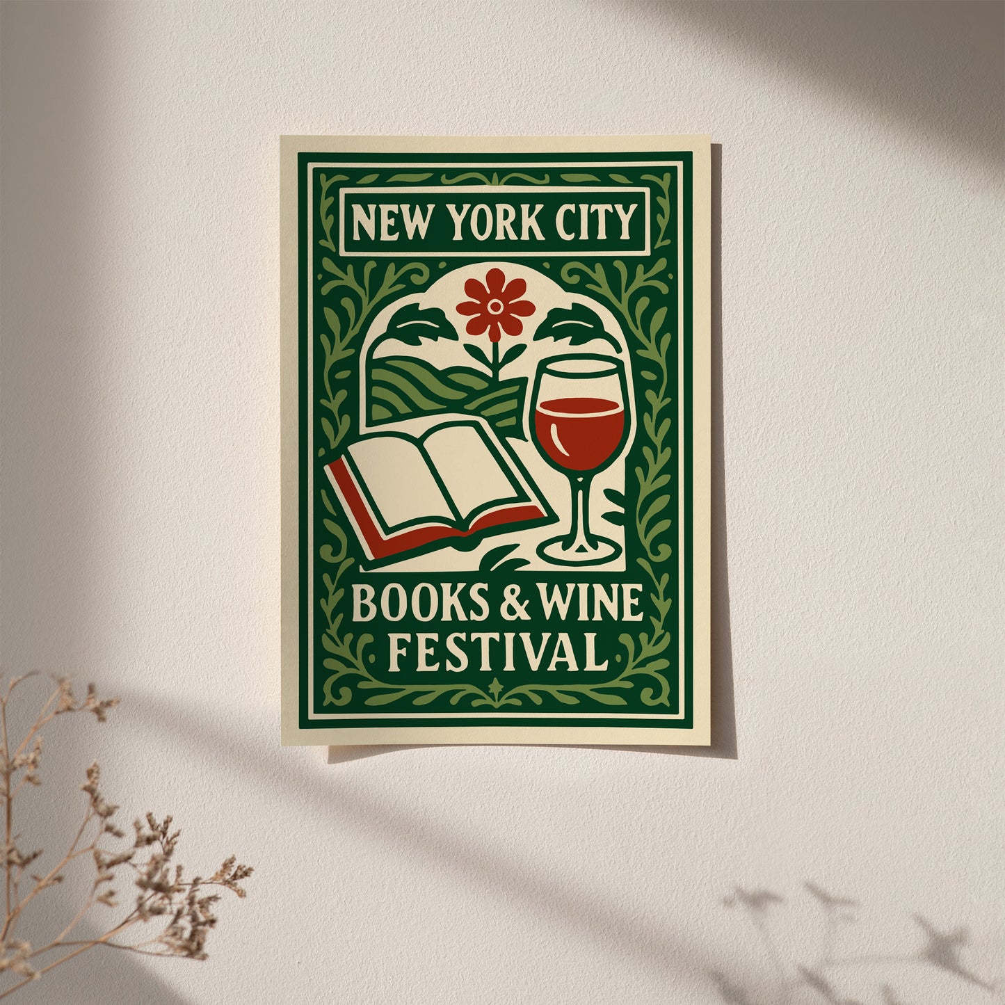 Books & Wine Festival NYC Green Art Print