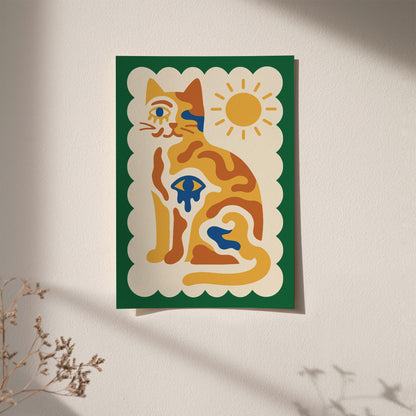 Mystical Sun Cat Wall Art Print