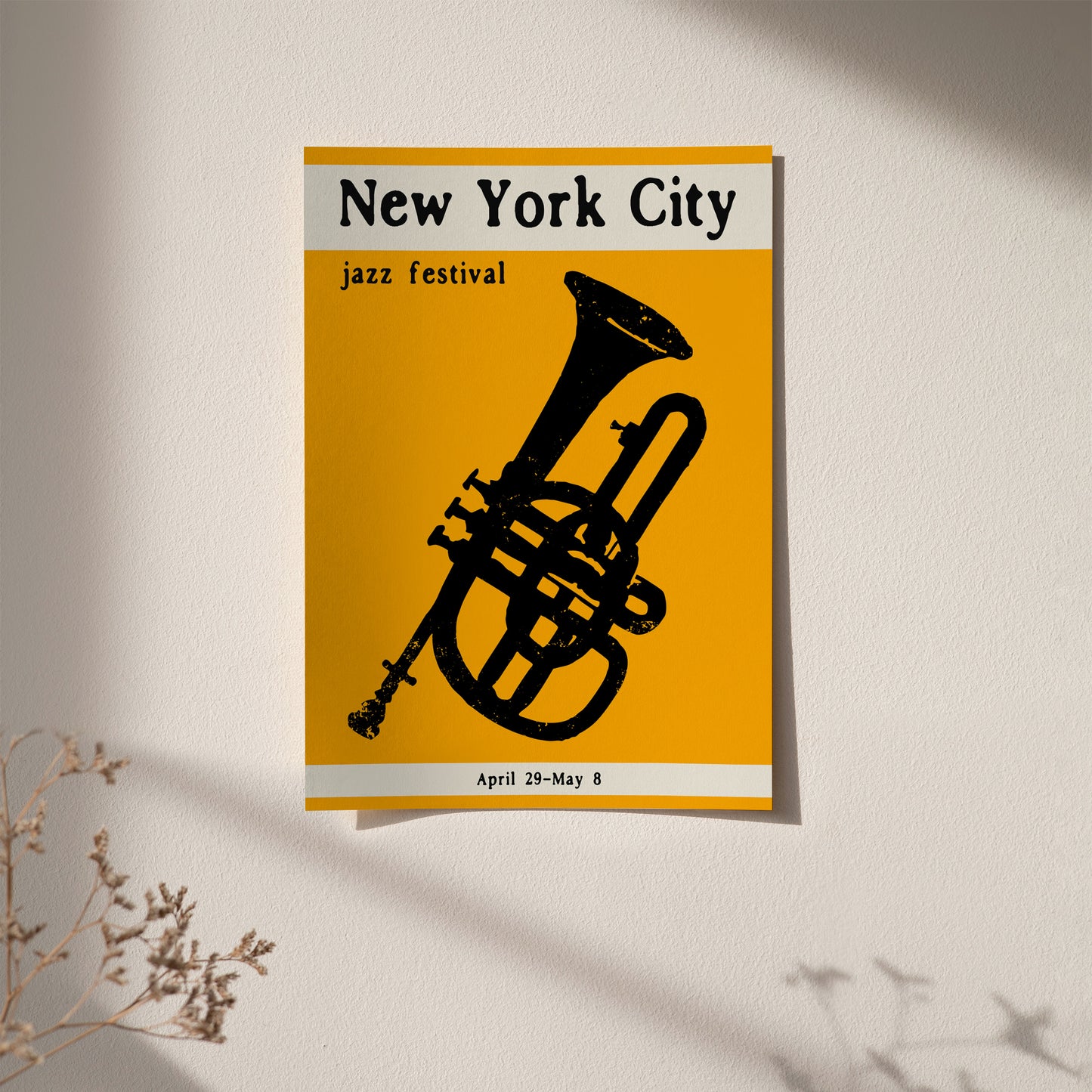 Yellow NYC Jazz Festival Trumpet Music Poster