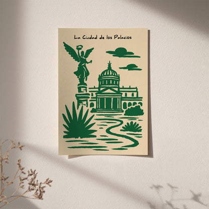 Mexico City Poster - Green Cityscape Architecture Wall Art