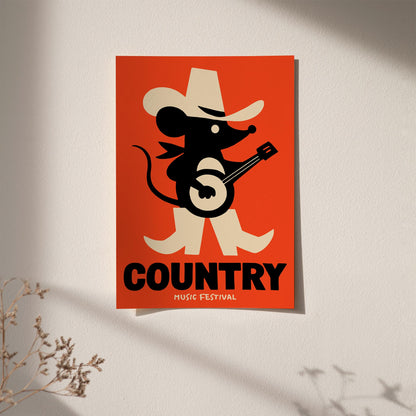 Little Mouse Country Musician Poster - Retro Mancave Wall Decor