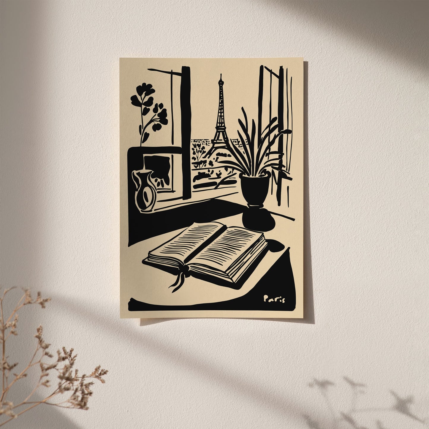 Paris Eiffel Tower and Book Poster