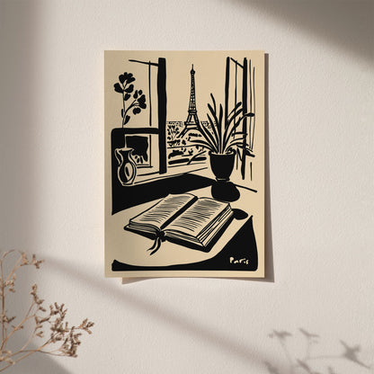 Paris Eiffel Tower and Book Poster
