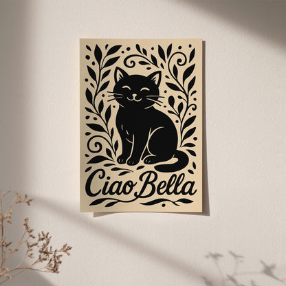 Ciao Bella Poster - Black Cat Wall Art - Cute Animal Print