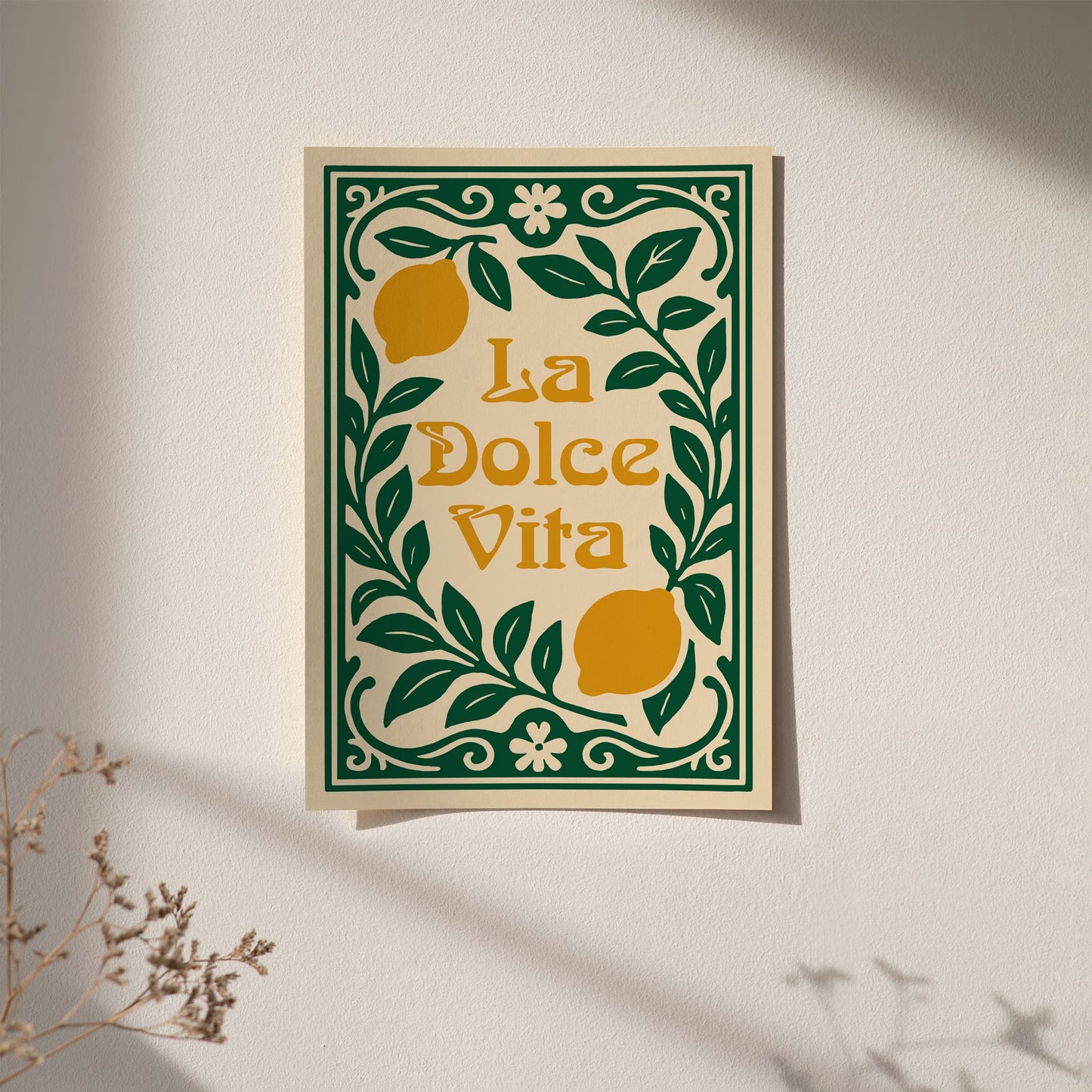 La Dolce Vita Quote Print - Yellow Lemons Wall Art