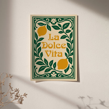 La Dolce Vita Quote Print - Yellow Lemons Wall Art