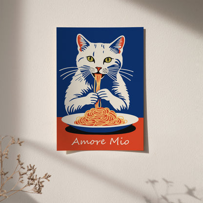 Amore Mio Spaghetti Eater Cat Poster