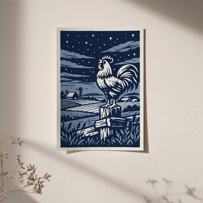 Crowing Rooster Iowa Art Poster