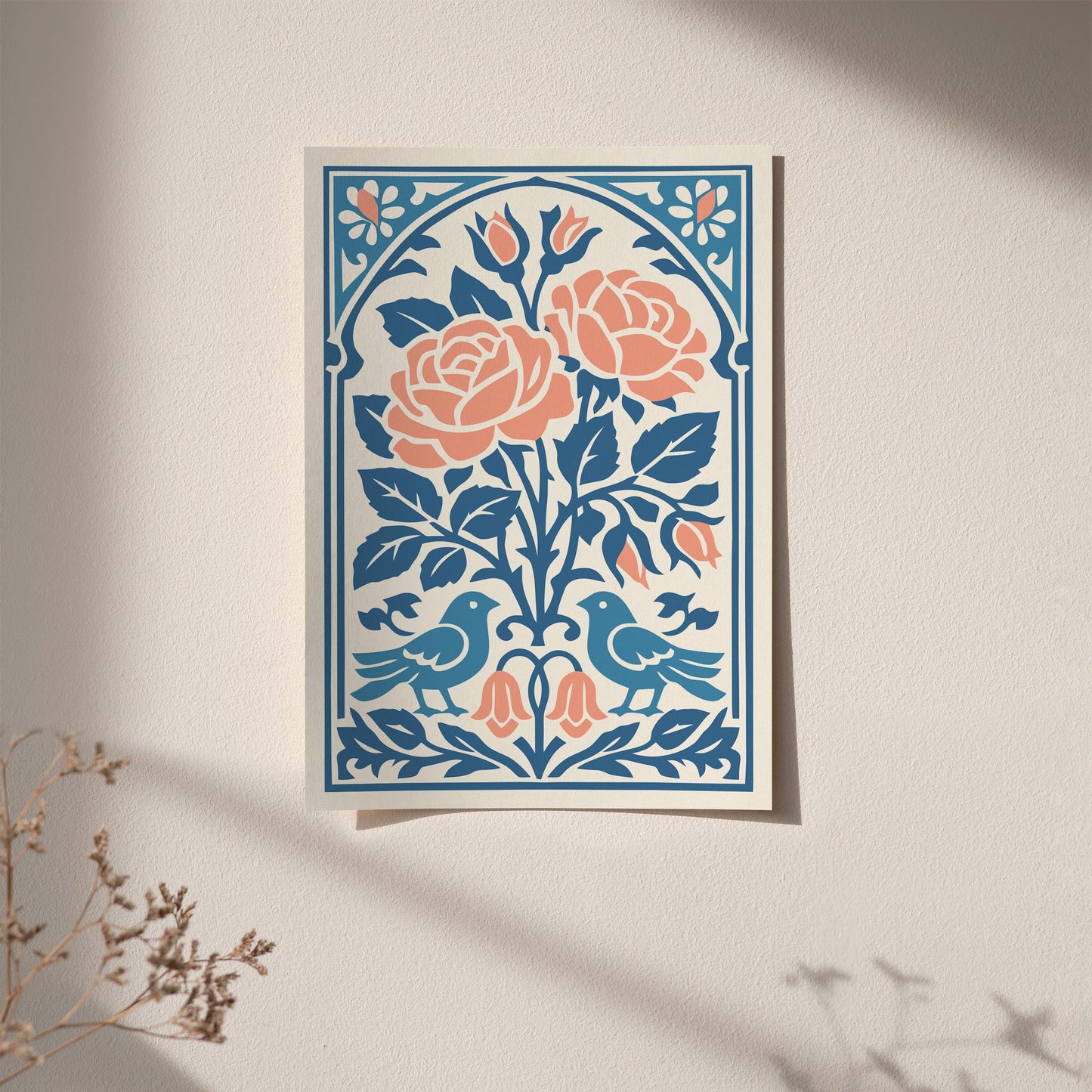 Roses & Birds Wall Art Print