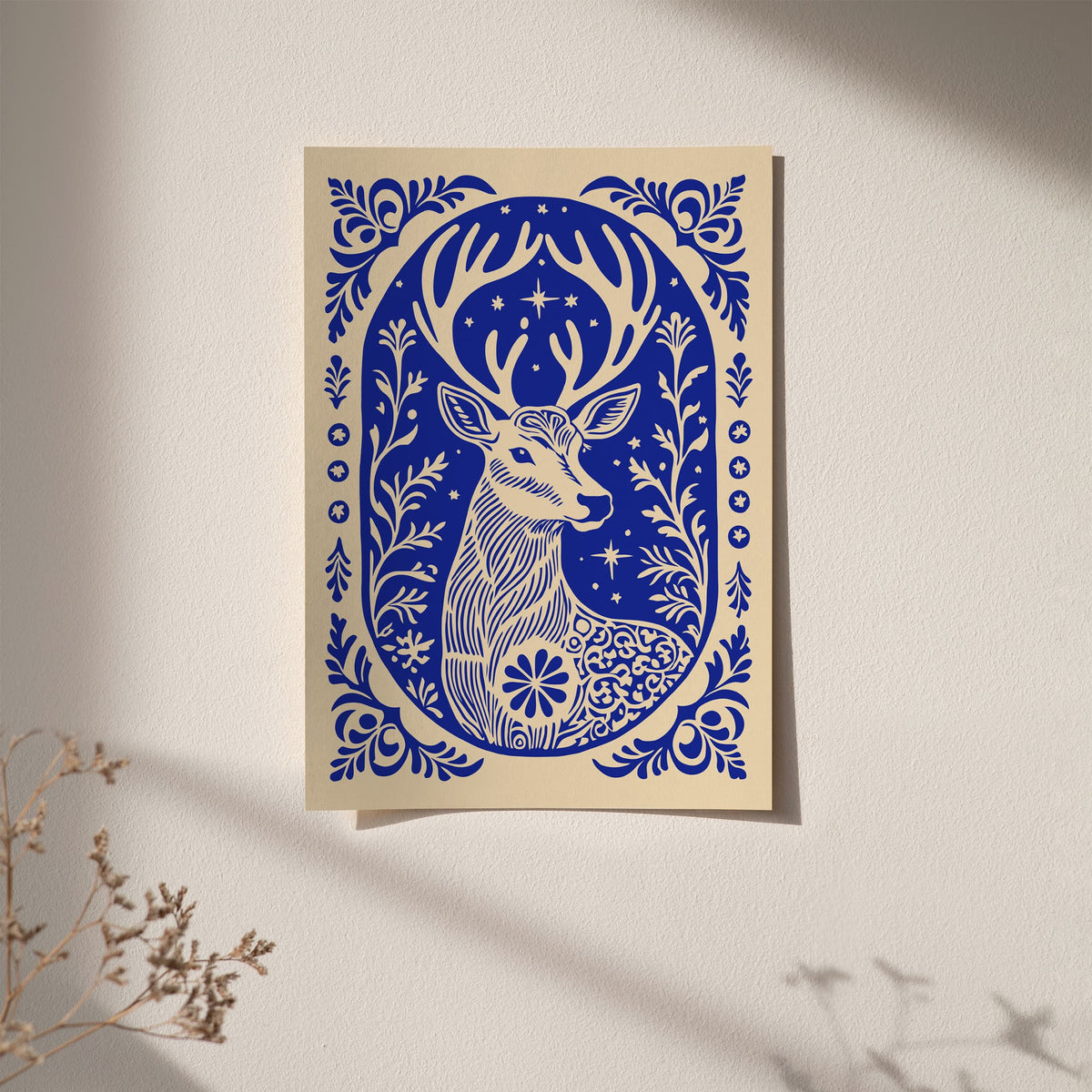 Blue Reindeer Art Poster