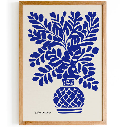 French Riviera Blue Floral Wall Art Print 2026