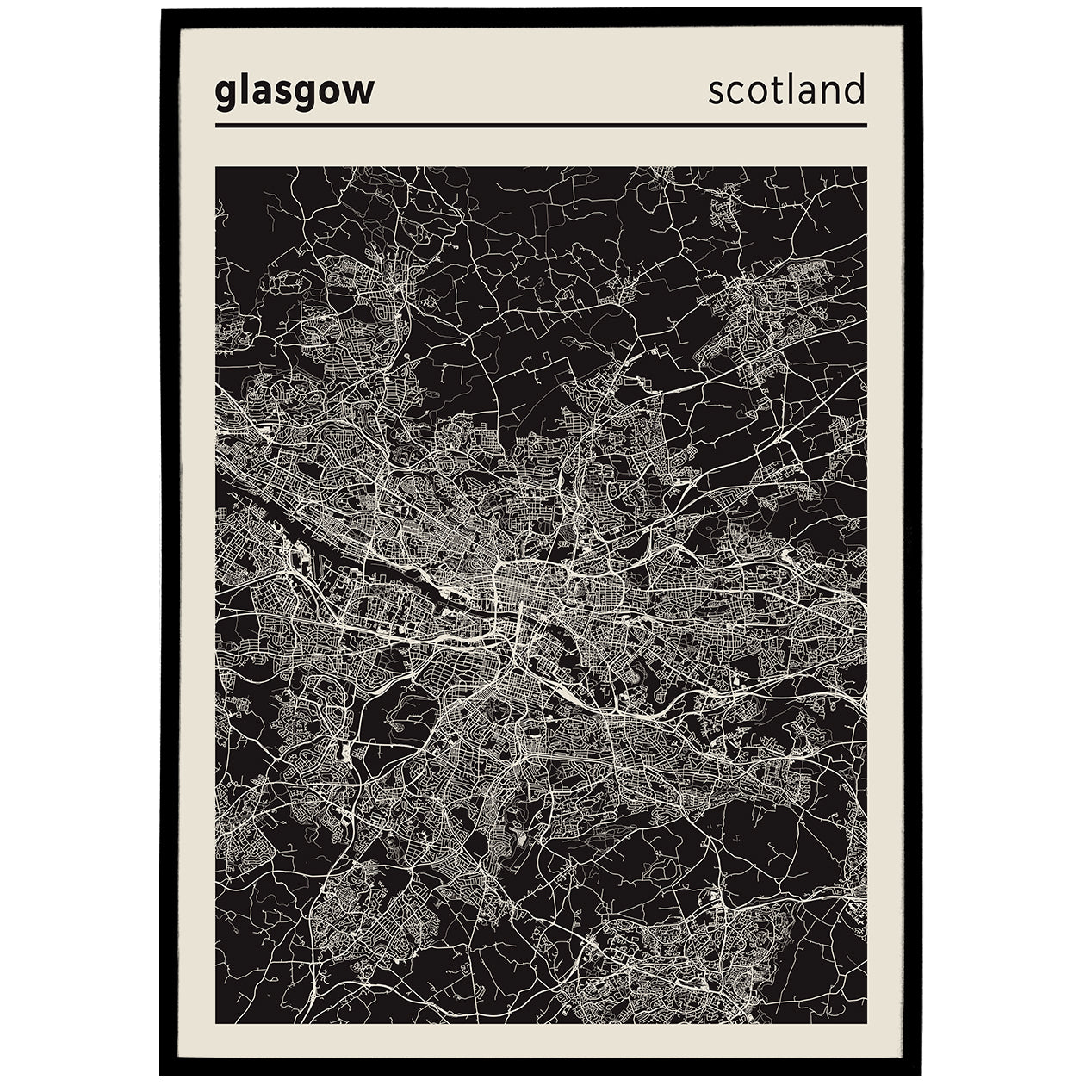 Scotland, Glasgow City Poster - Map Poster