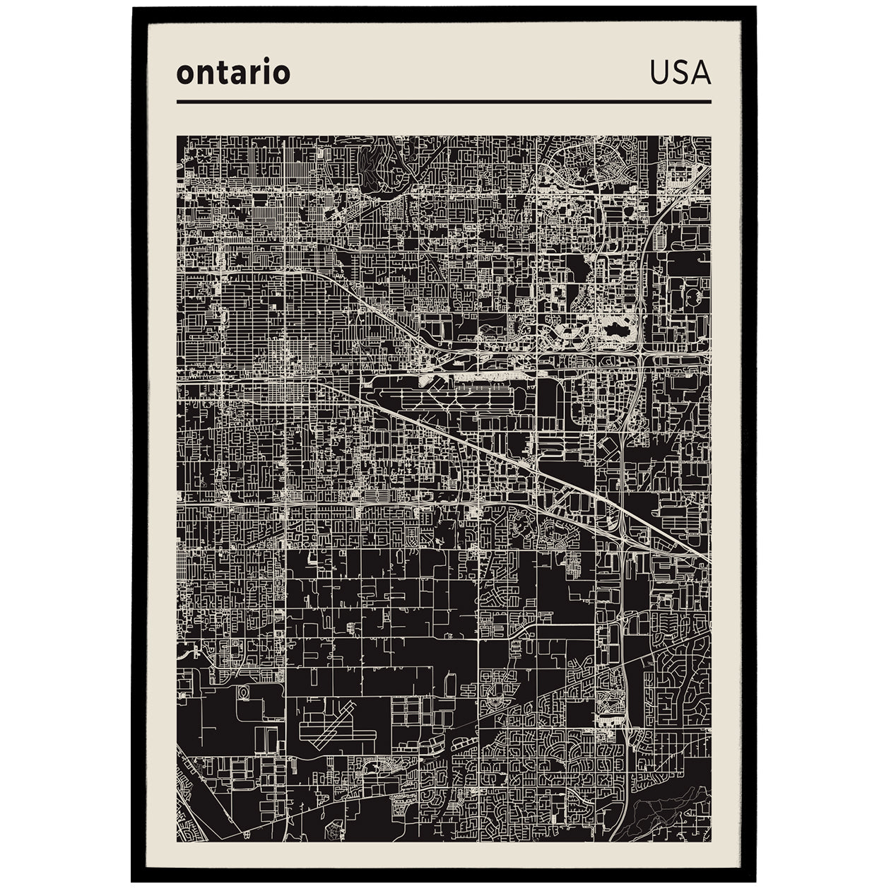 Ontario, USA - Map Art Print Poster