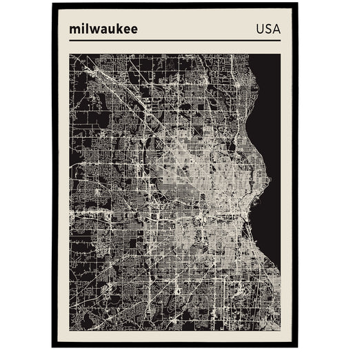 Milwaukee, USA - Black and White City Map Poster