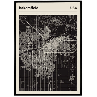 Bakersfield, California City Map Poster