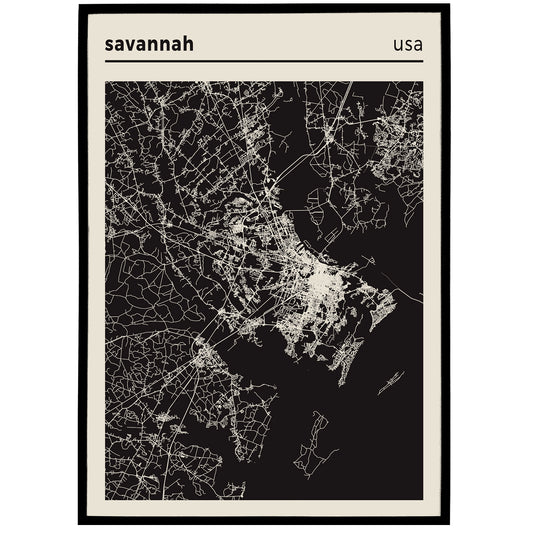 USA Savannah City Map Poster
