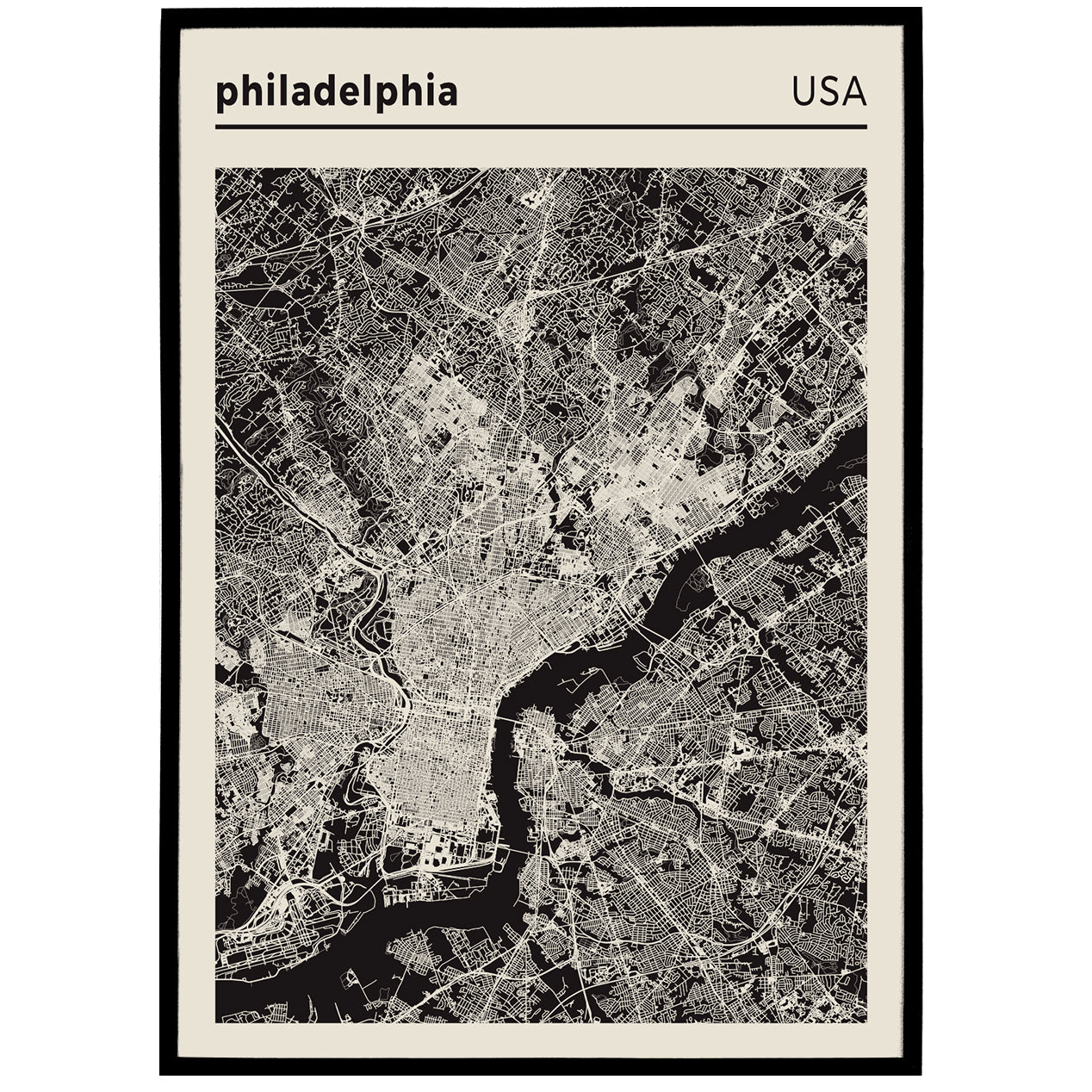 Philadelphia - USA | Black and White City Map