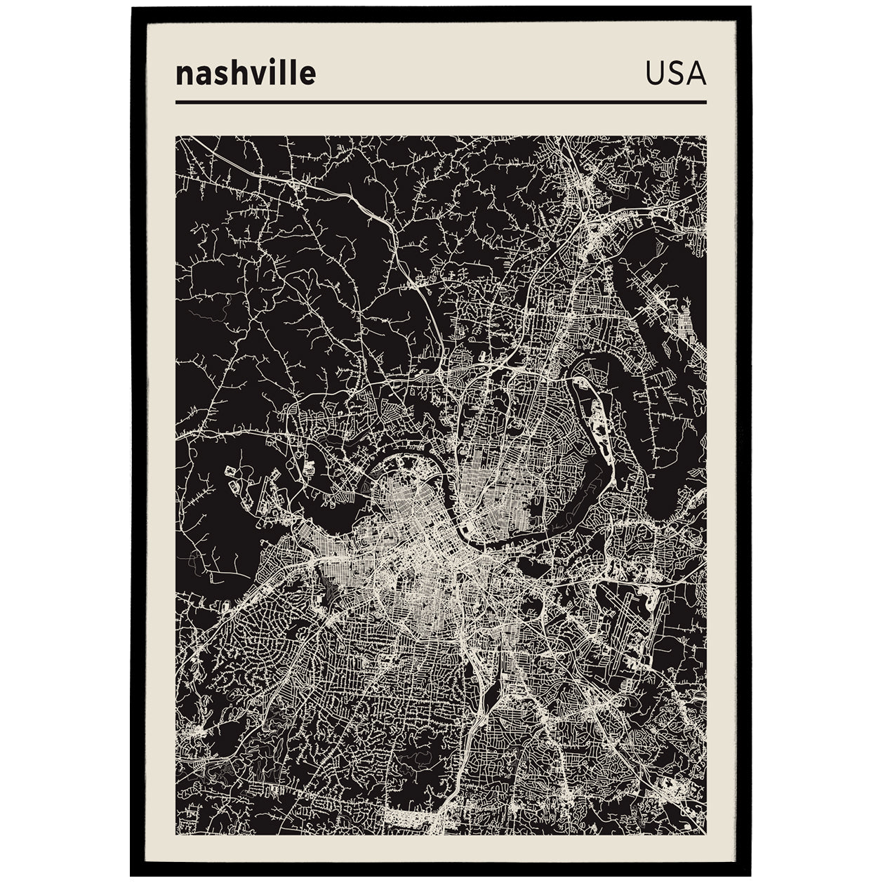 Nashville USA - City Map Poster Print