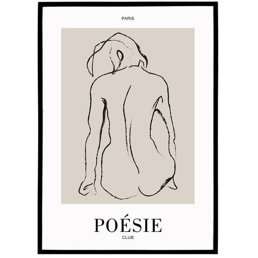 Beige Line Art Paris Poesie Club Poster