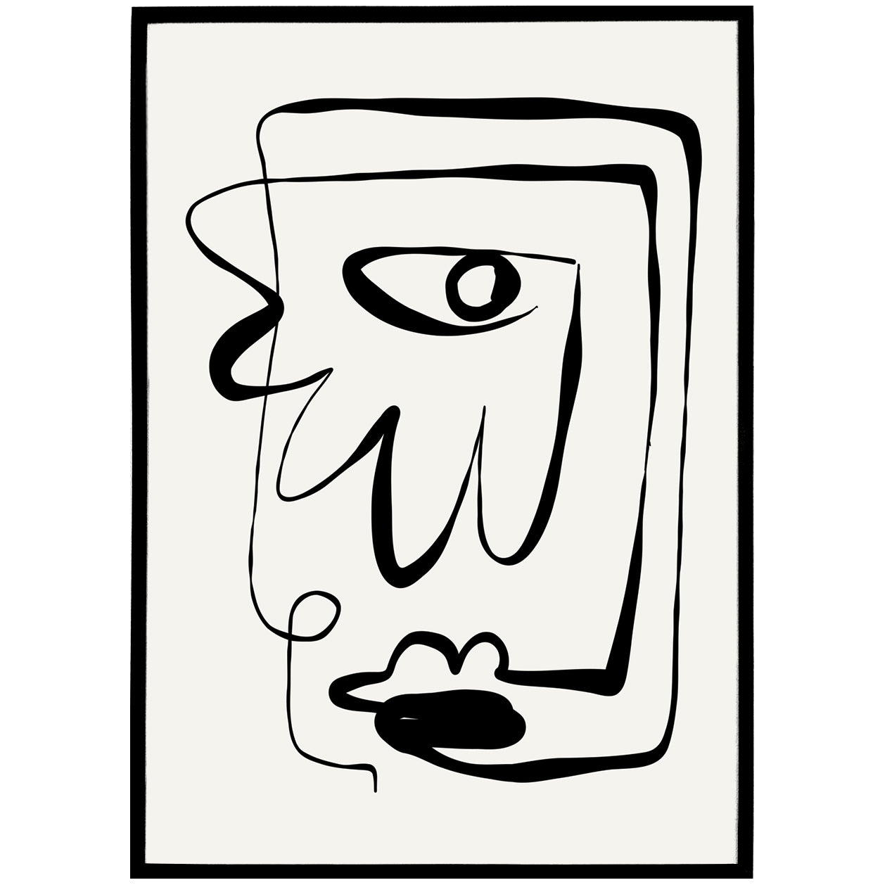 Handdrawn Black Line Art Abstract Face Poster